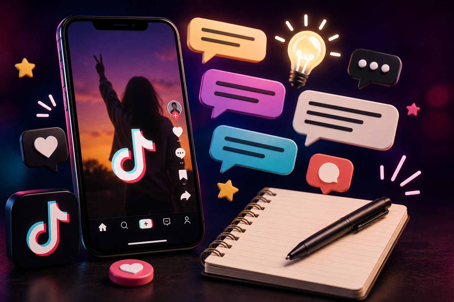 Graphic displaying TikTok caption concepts