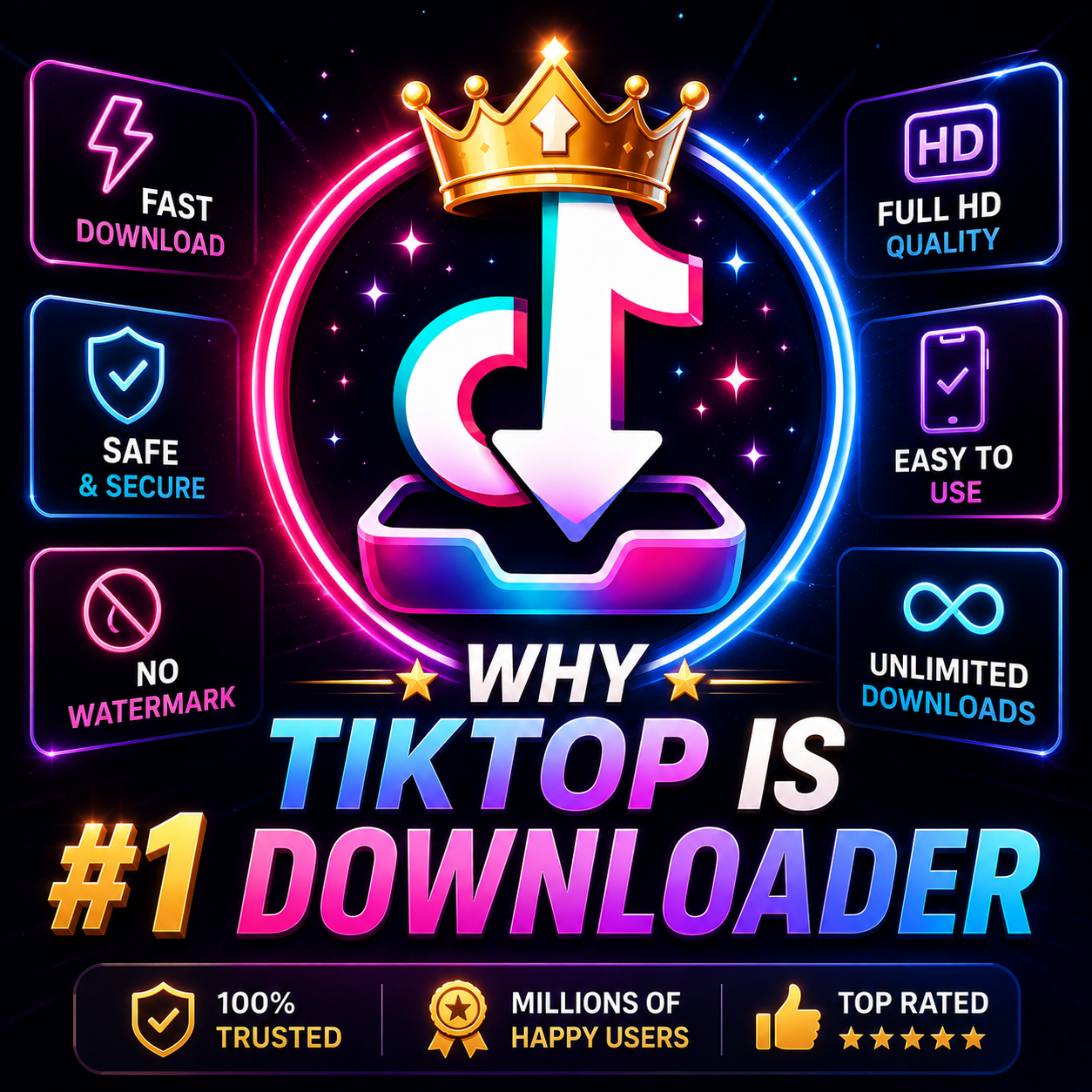 Tiktop logo with the text tiktop #1 Downloader