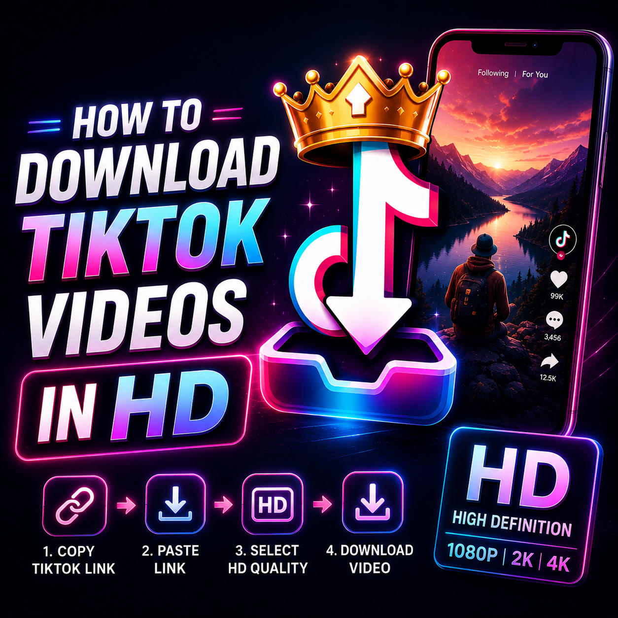 Photo with the text How to dowload tiktok videos in hd