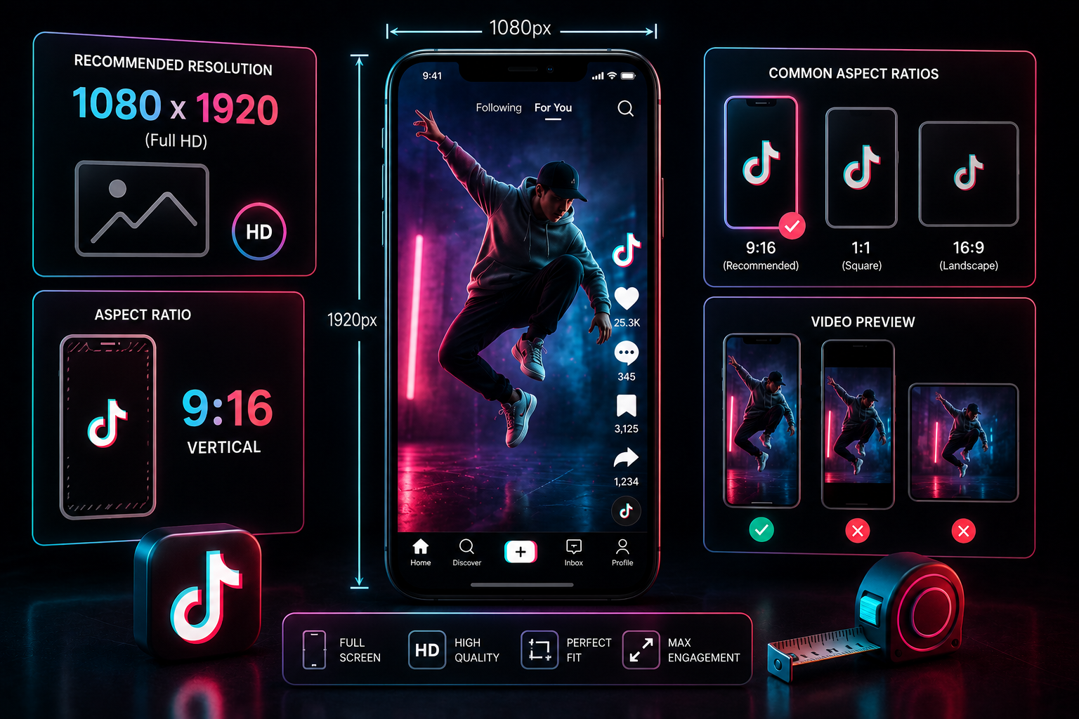 Optimal TikTok dimensions and resolution guide chart