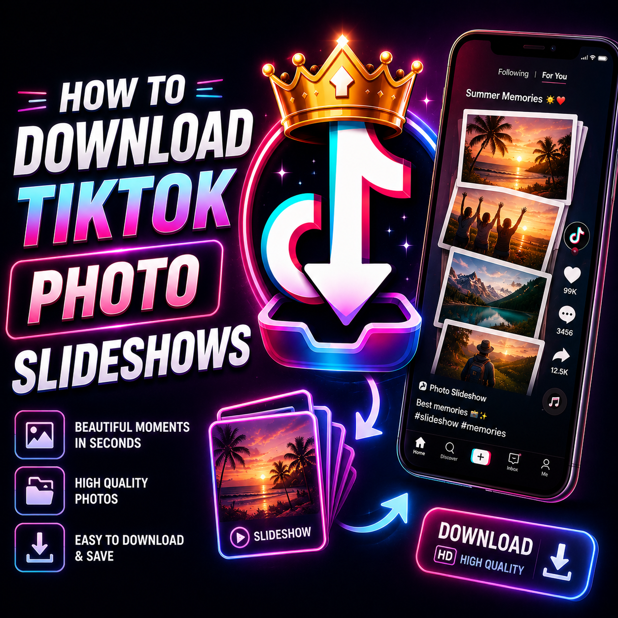 Photo with text How to downloadtiktok slideshow.
